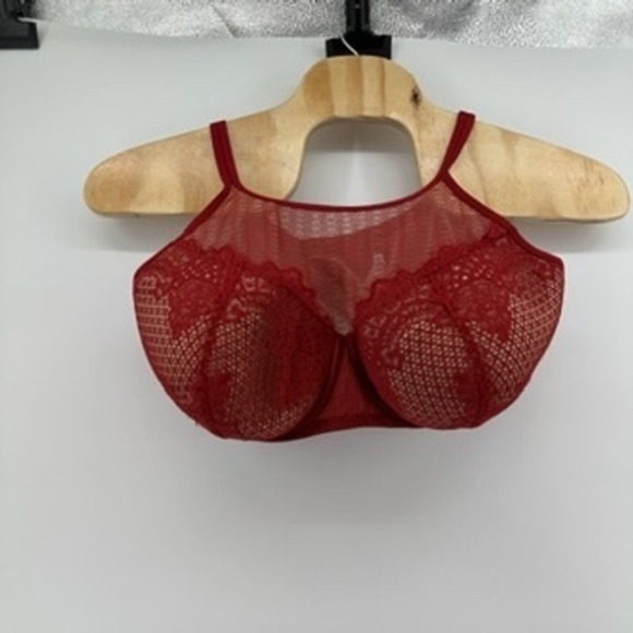 Cacique Balconette Underwire Bra 44G Burgundy Red Lace Accents - Picture 1 of 7